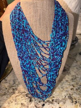 Multi-Strand Blue & Purple Seed Bead Necklace - Women Jewelry